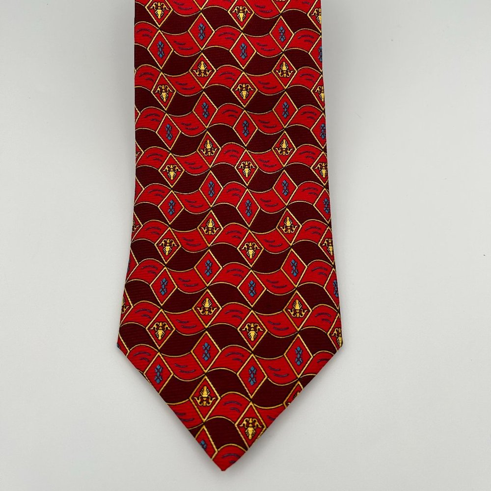 Lamberti Necktie Red Multicolor Diamond Emblem Business Office Italy
